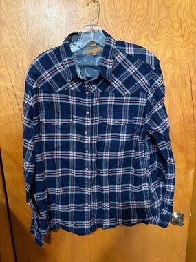Womens bea jachs girlfriend Navy Plaid Button-Up Shirt size large